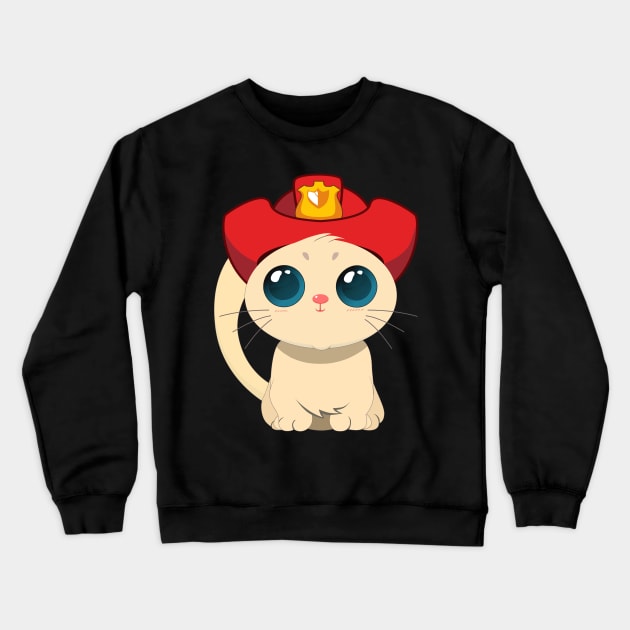 Chibi Anime Fightfighter Fireman Cat Crewneck Sweatshirt by TheBeardComic